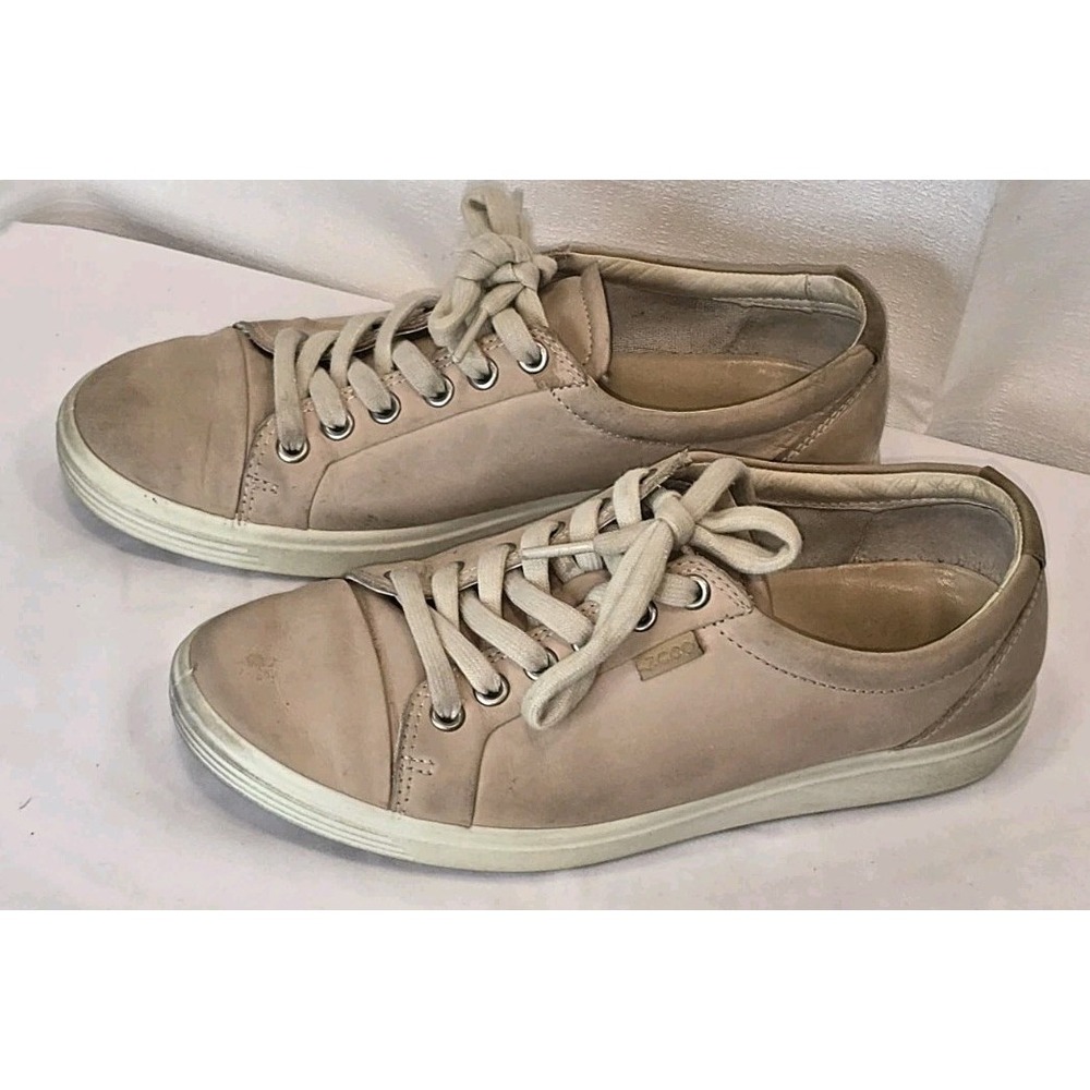 ECCO Soft 7 Womens Leather Sneakers Taupe Rose Lace Up Low Top 430003 Size‎ 38 7